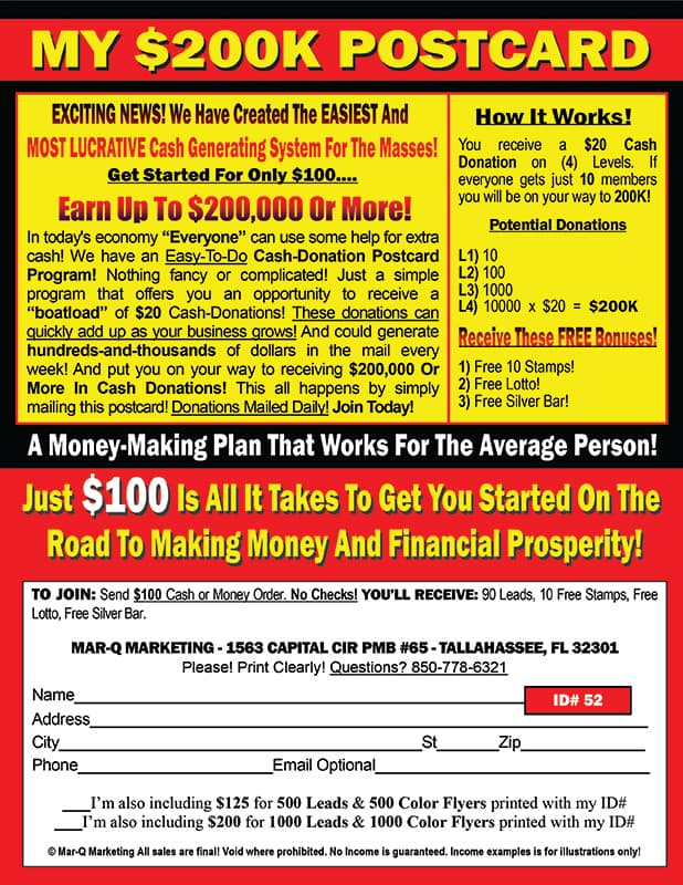 My $200K Postcard Program